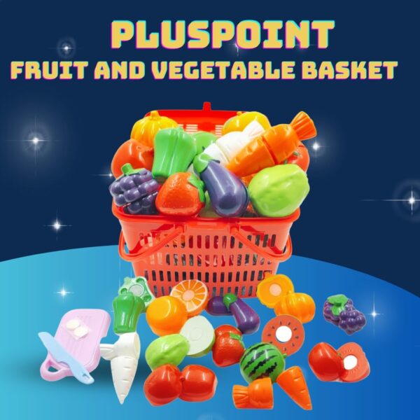 Fruit Cut Toy with Storage Basket Realistic Sliceable Cutting Fruits and Vegetable Pretend play Kitchen toys For kids 6 Fruits/ 6 vegetables/ 1 Board/ 1 Knife /1 Basket (Pack of 15pc Basket) - Image 5