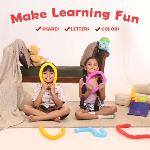 Pop Tubes Sensory Toys, Multi-Colour Crinkly Tubes, STEM Learning and Motor Skills Development | 12 Pcs Set | Large (19 cm) - Image 4