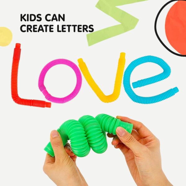 Pull & Pop Tubes Toy for Kids Imaginative Play & Stimulating Creative Colorful Pipes Learning Toddler Sensory Toys Play Connect, Stretch, Twist & Pop Tube (Small Pop Tube - 6 Pcs) - Image 5