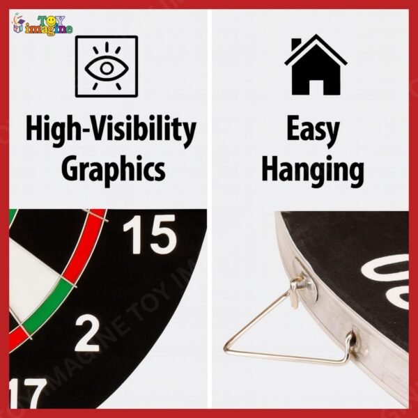 18-Inch Double-Faced Bristle Dartboard with 6 Darts – Thick Tournament Dart Board for Adults & Kids – Indoor Outdoor Target Game for Family, Party, Office (Multicolor, Black, Wood Finish) - Image 2