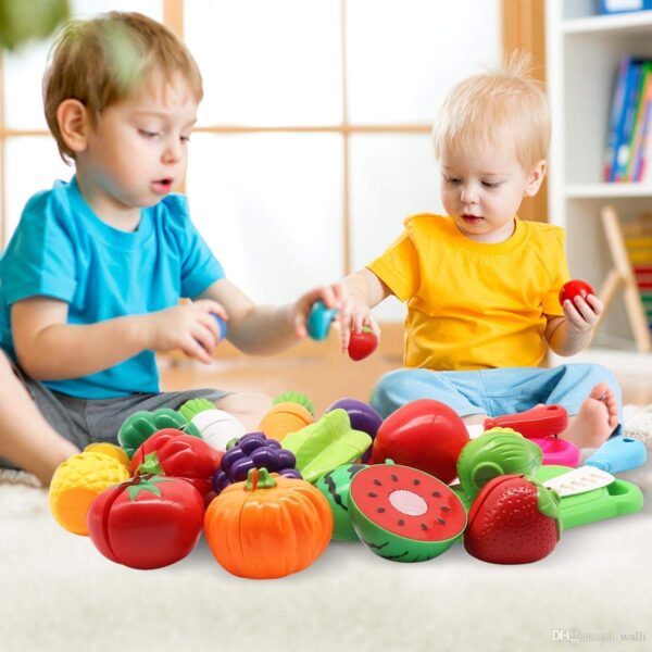 Realistic Sliceable Vegetables and Fruits Cutting Play Toy Set, Cut in 2 Parts Fruits Kitchen Cutting-Board for Kids (12 pcs Fruit Set) - Image 2