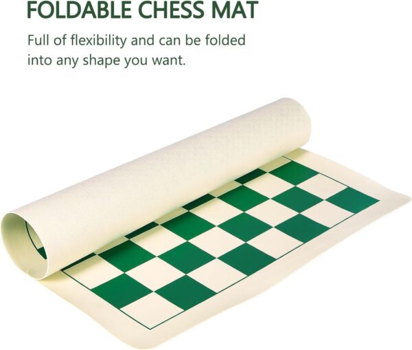 18 * 18 Inches Roll-up Vinyl Tournament Chess Set with Storage Bag & Extra Queens,Premium Heavy Chess Pieces for Kids & Adults (Green) - Image 5