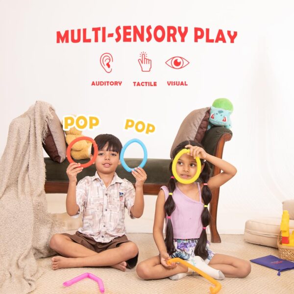 Pop Tubes Sensory Toys, Multi-Colour Crinkly Tubes, STEM Learning and Motor Skills Development | 12 Pcs Set | Small (14 cm) - Image 3