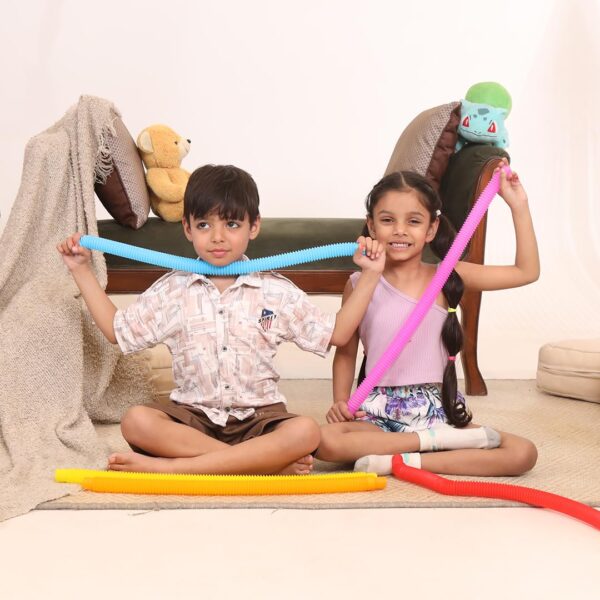 Pop Tubes Sensory Toys, Multi-Colour Crinkly Tubes, STEM Learning and Motor Skills Development | 12 Pcs Set | Large (19 cm) - Image 2