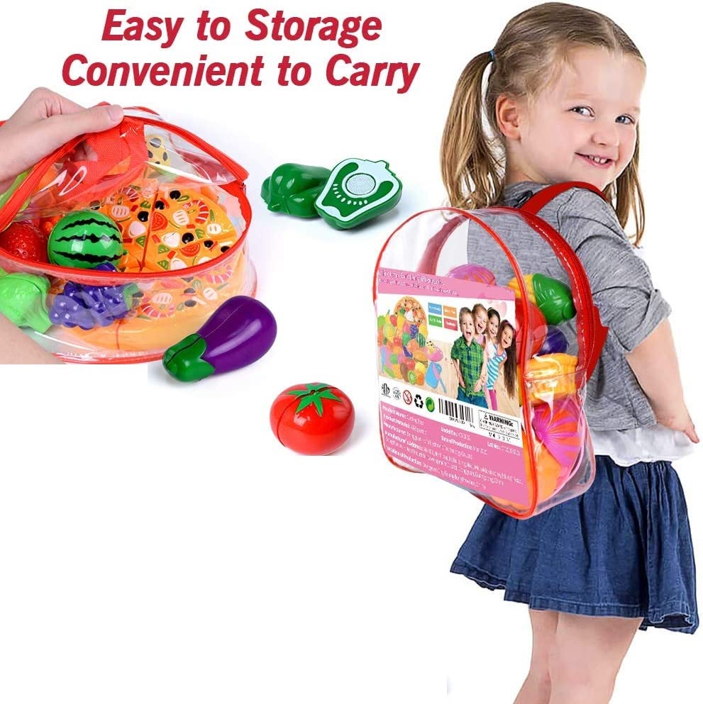 Food Cutting Toys 18 PCS with Storage Bag Play Food Kitchen Toy Cutting Fruits Vegetables Pretend Food Playset Early Development Learning Toy Gifts for Toddlers Kids Boys Girls - Image 2
