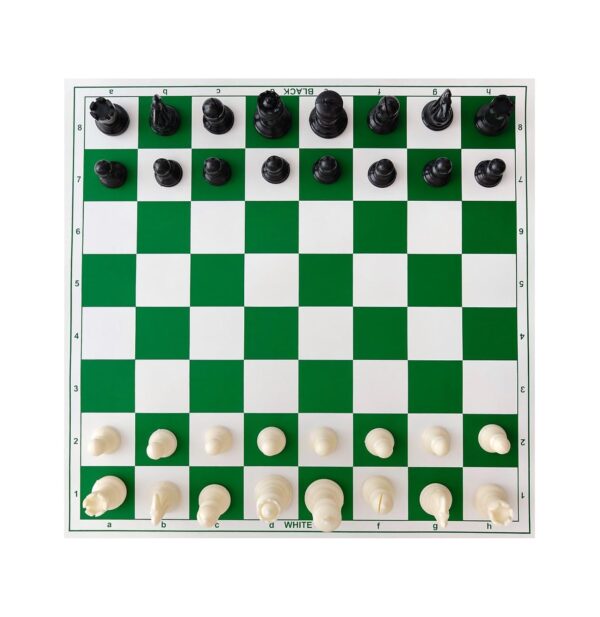 18 * 18 Inch Tournament Vinyl Foldable Chess Game with 34 Chess Pieces withh Storage Bag (2 Extra Queens Included)-Green - Image 3