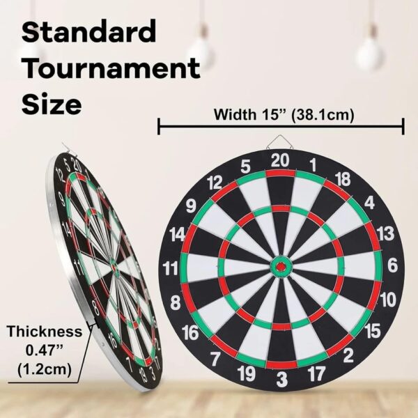 15-Inch Dart Board and Darts Set | Double-Sided Classic & Target Game Board with 6 Steel Tip Darts | Indoor Family Fun for Kids and Adults | Beginner Friendly Flocked Surface - Image 4