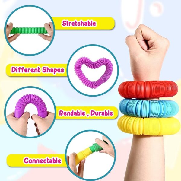 Pop Tubes for Kids Glowing Colorful Flexible Poppin Pipes Sensory Tubes Stretch Twist Bend Build Connect Stress Relief Toy for Adults – Pack of 6 - Image 3