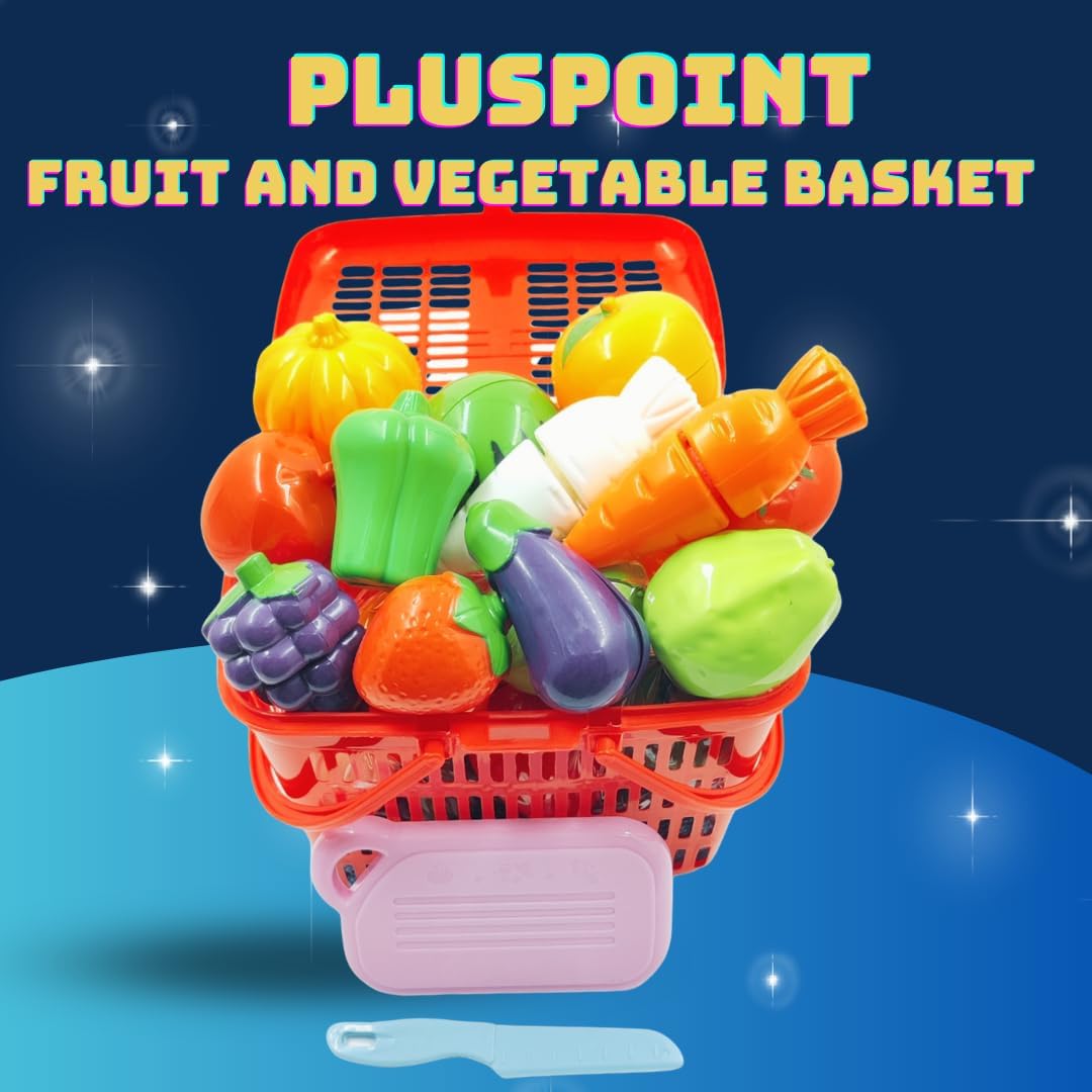 Fruit Cut Toy with Storage Basket Realistic Sliceable Cutting Fruits and Vegetable Pretend play Kitchen toys For kids 6 Fruits/ 6 vegetables/ 1 Board/ 1 Knife /1 Basket (Pack of 15pc Basket) - Image 3