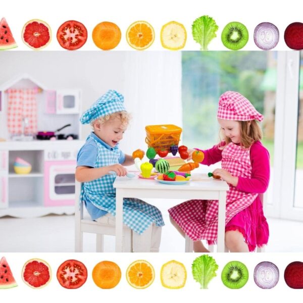 Fruit Cut Toy with Storage Basket Realistic Sliceable Cutting Fruits and Vegetable Pretend play Kitchen toys For kids 6 Fruits/ 6 vegetables/ 1 Board/ 1 Knife /1 Basket (Pack of 15pc Basket) - Image 4