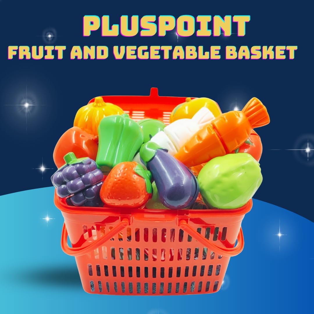 Fruit Cut Toy with Storage Basket Realistic Sliceable Cutting Fruits and Vegetable Pretend play Kitchen toys For kids 6 Fruits/ 6 vegetables/ 1 Board/ 1 Knife /1 Basket (Pack of 15pc Basket) - Image 6