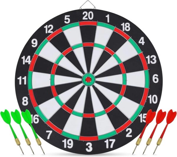 15-Inch Dart Board and Darts Set | Double-Sided Classic & Target Game Board with 6 Steel Tip Darts | Indoor Family Fun for Kids and Adults | Beginner Friendly Flocked Surface - Image 5