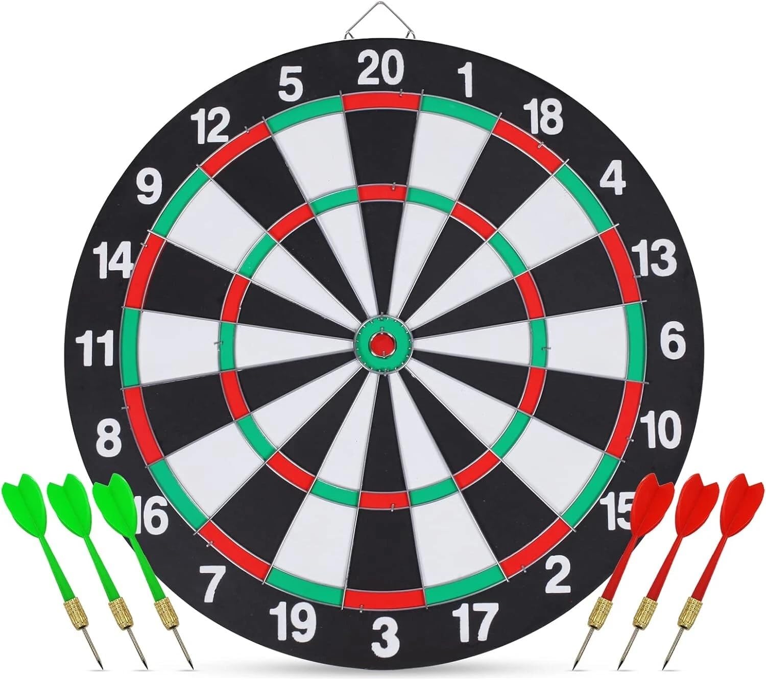 15-Inch Dart Board and Darts Set | Double-Sided Classic & Target Game Board with 6 Steel Tip Darts | Indoor Family Fun for Kids and Adults | Beginner Friendly Flocked Surface - Image 5