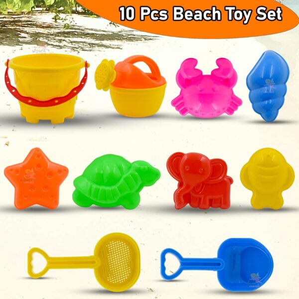 Sand Game Castle Building Plastic Beach Toy Set for Kids Summer Fun Creative Activity Playset & Gardening Tool with Fishes, Elephant & Bucket (Pack of 10, Multicolor) - Image 7