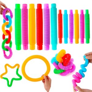 Pull & Pop Tubes Toy for Kids Imaginative Play & Stimulating Creative Colorful Pipes Learning Toddler Sensory Toys Play Connect, Stretch, Twist & Pop Tube (Small Pop Tube - 6 Pcs)