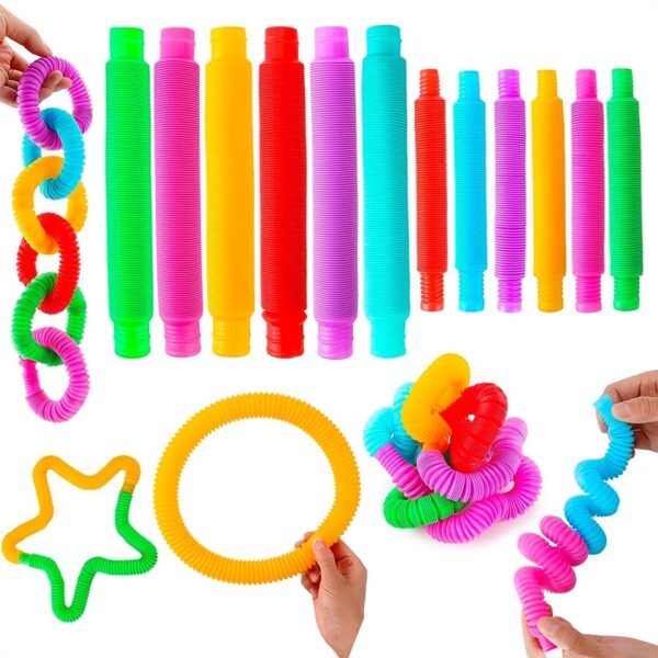 Pull & Pop Tubes Toy for Kids Imaginative Play & Stimulating Creative Colorful Pipes Learning Toddler Sensory Toys Play Connect, Stretch, Twist & Pop Tube (Small Pop Tube - 6 Pcs)