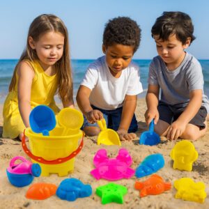 Sand Game Castle Building Plastic Beach Toy Set for Kids Summer Fun Creative Activity Playset & Gardening Tool with Fishes, Elephant & Bucket (Pack of 10, Multicolor)