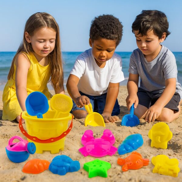 Sand Game Castle Building Plastic Beach Toy Set for Kids Summer Fun Creative Activity Playset & Gardening Tool with Fishes, Elephant & Bucket (Pack of 10, Multicolor)