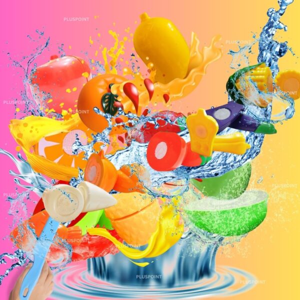 Fruit Cut Toy with Storage Basket Realistic Sliceable Cutting Fruits and Vegetable Pretend Play Kitchen Toys for Kids 7-Fruits/ 7-Vegetables/ 2 Board/ 2 Knife (Multicolour), 18pc - Image 9