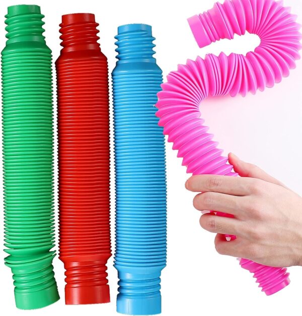 Pop Pack of Tube Sensory Fidget Toy, Multi-Color Stretchable Pipes Pre-Kindergarten Finger Toys Stress Reducer Anxiety Relief (Pack of 6)
