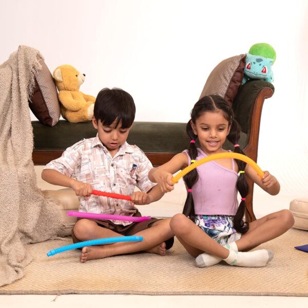 Pop Tubes Sensory Toys, Multi-Colour Crinkly Tubes, STEM Learning and Motor Skills Development | 5 Pcs Set | Small (14 cm) - Image 4