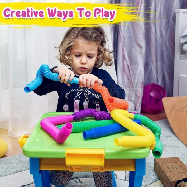 Pop Tubes for Kids Glowing Colorful Flexible Poppin Pipes Sensory Tubes Stretch Twist Bend Build Connect Stress Relief Toy for Adults – Pack of 6 - Image 5