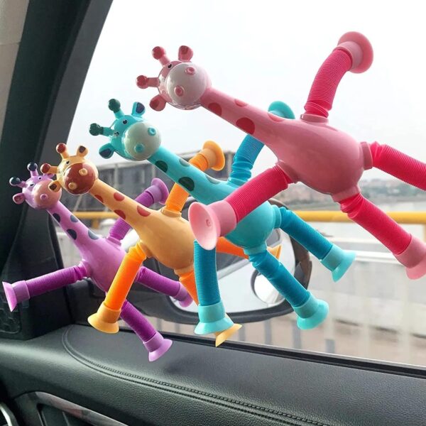 Kid 3 Pcs Telescopic Suction Cup Giraffe Toy Shape Changing Pop Fidget Tubes Sensory Fidget Toy for Girls Boys, Multicolor - Image 7