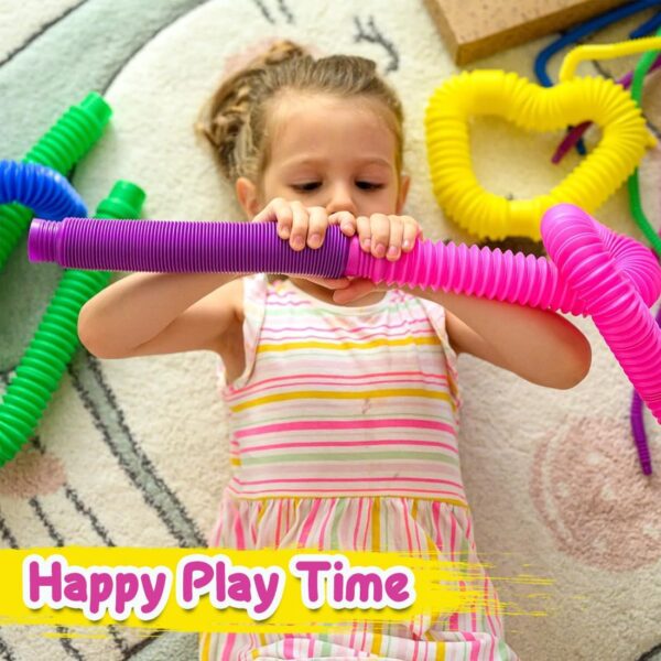 Pop Tubes for Kids Glowing Colorful Flexible Poppin Pipes Sensory Tubes Stretch Twist Bend Build Connect Stress Relief Toy for Adults – Pack of 6 - Image 6