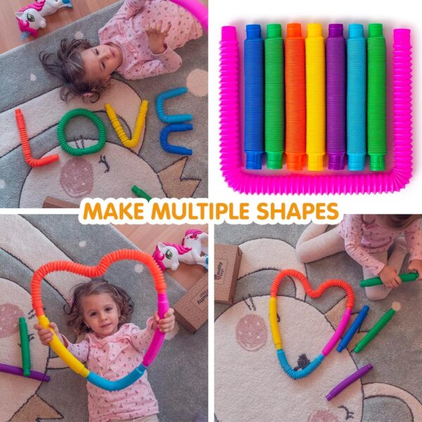Pull & Pop Tubes Toy for Kids Imaginative Play & Stimulating Creative Colorful Pipes Learning Toddler Sensory Toys Play Connect, Stretch, Twist & Pop Tube (Small Pop Tube - 6 Pcs) - Image 6
