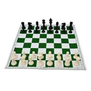 17'' Inches Tournament Vinyl Foldable Chess Set (Fide Standards) With 2 Extra Queens + Carry Pouch - For Professional Chess Players (Green), Little Kid