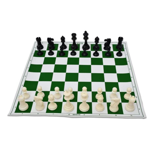 17'' Inches Tournament Vinyl Foldable Chess Set (Fide Standards) With 2 Extra Queens + Carry Pouch - For Professional Chess Players (Green), Little Kid