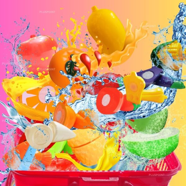 Fruit Cut Toy with Storage Basket Realistic Sliceable Cutting Fruits and Vegetable Pretend Play Kitchen Toys for Kids 7-Fruits/ 7-Vegetables/ 2 Board/ 2 Knife (Multicolour), 18pc - Image 8