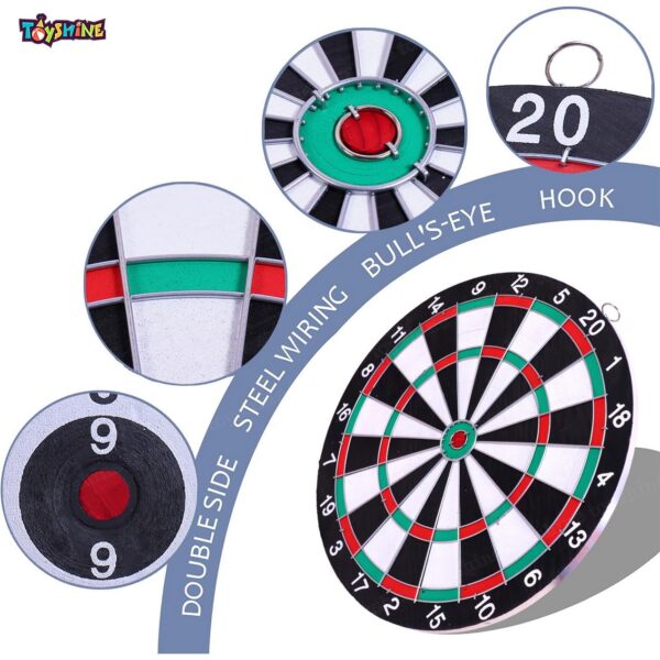 Wooden Double Sided 12 inch Dart Board Family Game Set with 4 Steel Tip Needle for Kids and Adults (SSTP) - B - Image 6