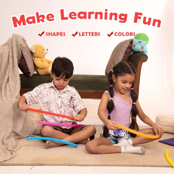 Pop Tubes Sensory Toys, Multi-Colour Crinkly Tubes, STEM Learning and Motor Skills Development | 12 Pcs Set | Small (14 cm) - Image 7
