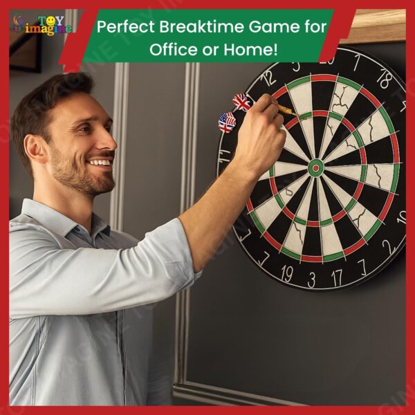 18-Inch Double-Faced Bristle Dartboard with 6 Darts – Thick Tournament Dart Board for Adults & Kids – Indoor Outdoor Target Game for Family, Party, Office (Multicolor, Black, Wood Finish) - Image 3