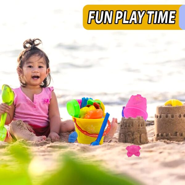 Sand Game Castle Building Plastic Beach Toy Set for Kids Summer Fun Creative Activity Playset & Gardening Tool with Fishes, Elephant & Bucket (Pack of 10, Multicolor) - Image 3