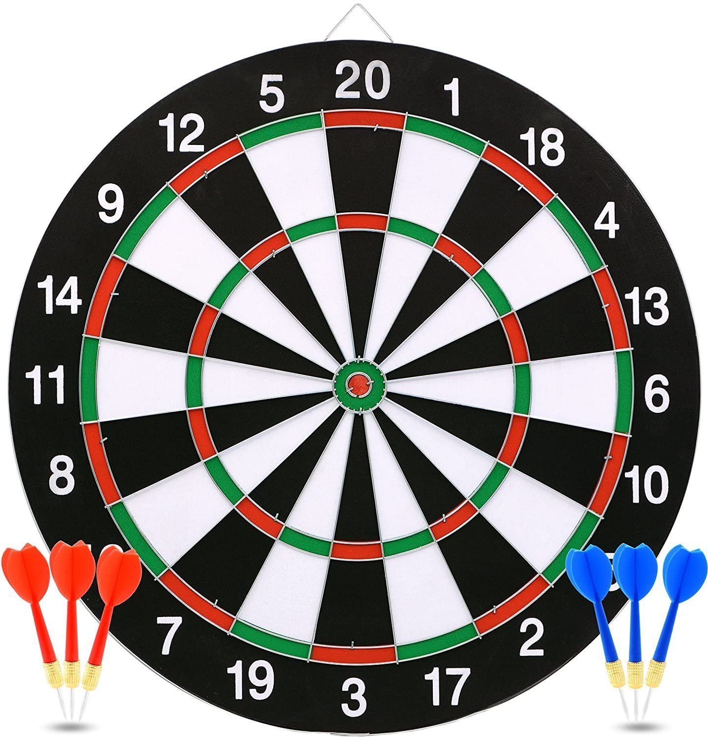 15-Inch Dart Board and Darts Set | Double-Sided Classic & Target Game Board with 6 Steel Tip Darts | Indoor Family Fun for Kids and Adults | Beginner Friendly Flocked Surface
