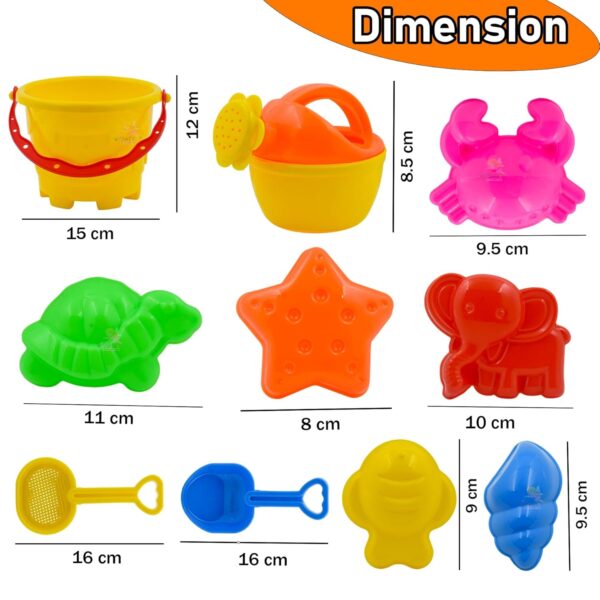 Sand Game Castle Building Plastic Beach Toy Set for Kids Summer Fun Creative Activity Playset & Gardening Tool with Fishes, Elephant & Bucket (Pack of 10, Multicolor) - Image 4