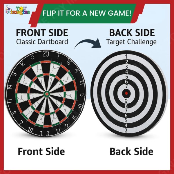 18-Inch Double-Faced Bristle Dartboard with 6 Darts – Thick Tournament Dart Board for Adults & Kids – Indoor Outdoor Target Game for Family, Party, Office (Multicolor, Black, Wood Finish) - Image 5
