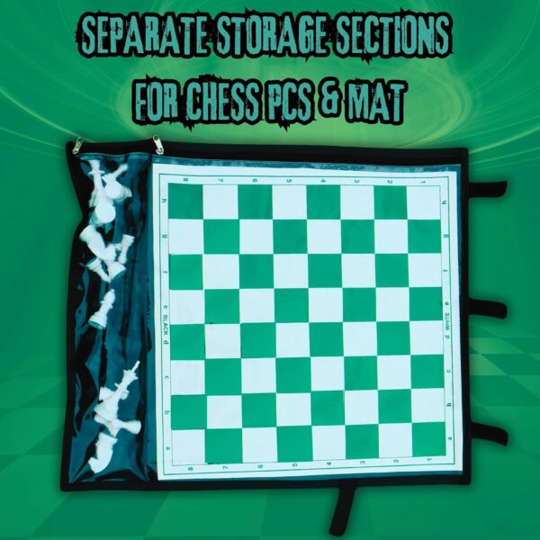 18 * 18 Inch Tournament Vinyl Foldable Chess Game with 34 Chess Pieces withh Storage Bag (2 Extra Queens Included)-Green - Image 7