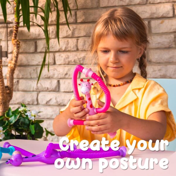 Kid 3 Pcs Telescopic Suction Cup Giraffe Toy Shape Changing Pop Fidget Tubes Sensory Fidget Toy for Girls Boys, Multicolor - Image 6