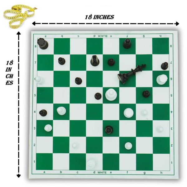 18 * 18 Inch Tournament Vinyl Foldable Chess Game with 34 Chess Pieces withh Storage Bag (2 Extra Queens Included)-Green - Image 6