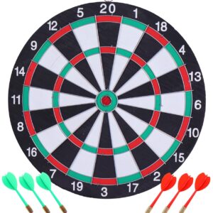 Wooden Double Sided 12 inch Dart Board Family Game Set with 4 Steel Tip Needle for Kids and Adults (SSTP) - B