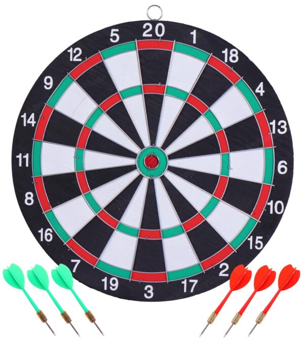 Wooden Double Sided 12 inch Dart Board Family Game Set with 4 Steel Tip Needle for Kids and Adults (SSTP) - B
