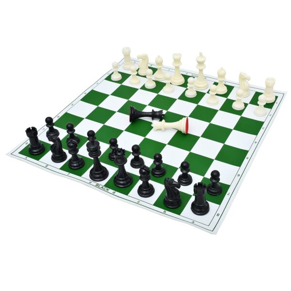 17'' Inches Tournament Vinyl Foldable Chess Set (Fide Standards) With 2 Extra Queens + Carry Pouch - For Professional Chess Players (Green), Little Kid - Image 2