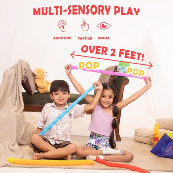Pop Tubes Sensory Toys, Multi-Colour Crinkly Tubes, STEM Learning and Motor Skills Development | 12 Pcs Set | Large (19 cm) - Image 6