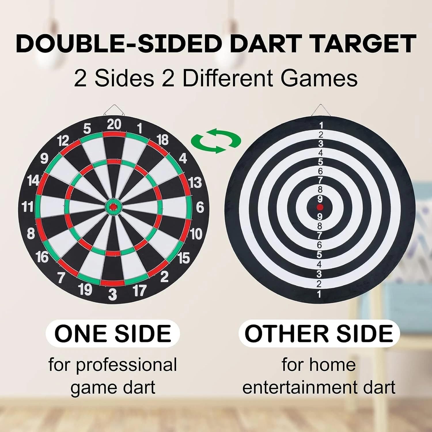 15-Inch Dart Board and Darts Set | Double-Sided Classic & Target Game Board with 6 Steel Tip Darts | Indoor Family Fun for Kids and Adults | Beginner Friendly Flocked Surface - Image 6