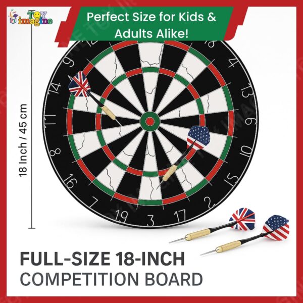 18-Inch Double-Faced Bristle Dartboard with 6 Darts – Thick Tournament Dart Board for Adults & Kids – Indoor Outdoor Target Game for Family, Party, Office (Multicolor, Black, Wood Finish) - Image 8