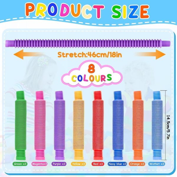 Simple Fidget Popper Toy, Pop Pipe Sensory Toys, 8Pcs Colorful Sensory Fidget Toy , Expandable Tube Gifts For Girls Boys Kids (8 Pop Tube Toy), Multicolor - Image 6