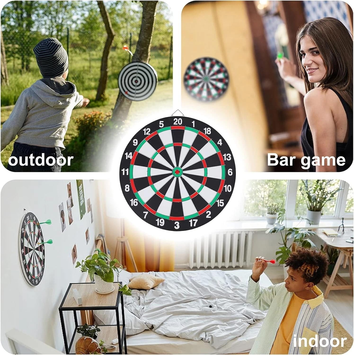 15-Inch Dart Board and Darts Set | Double-Sided Classic & Target Game Board with 6 Steel Tip Darts | Indoor Family Fun for Kids and Adults | Beginner Friendly Flocked Surface - Image 8